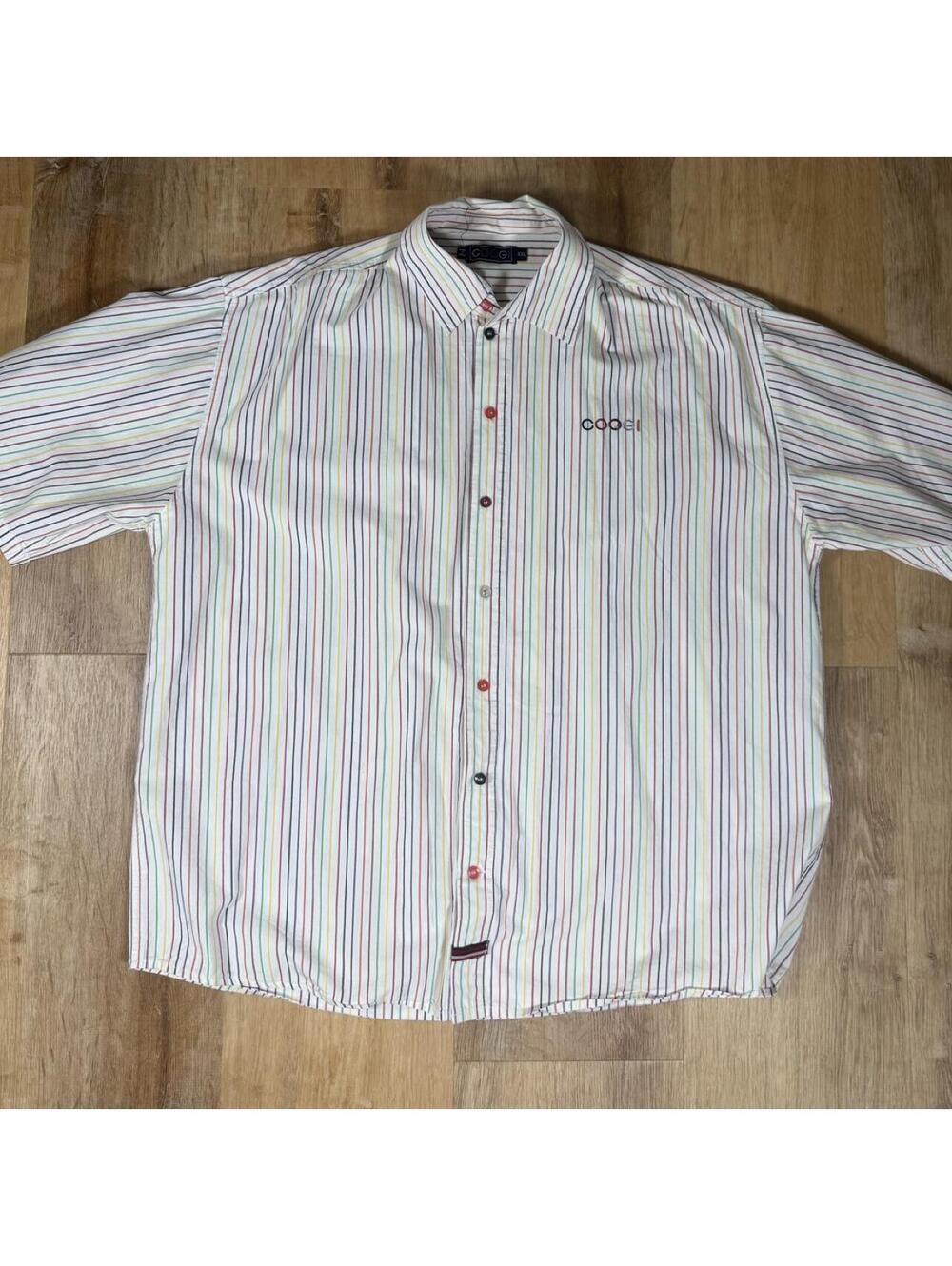 Y2K Coogi Striped Button-Up – Multicolor (XXL)